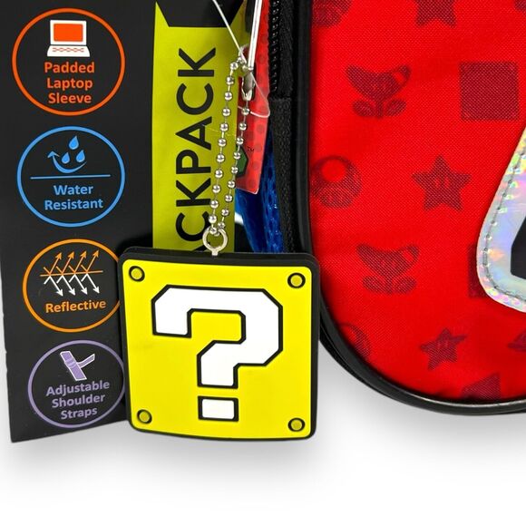 OFFICIAL Super Mario Backpack Reflective Kids School Bookbag Bag 17” w Bag Charm - Picture 13 of 16